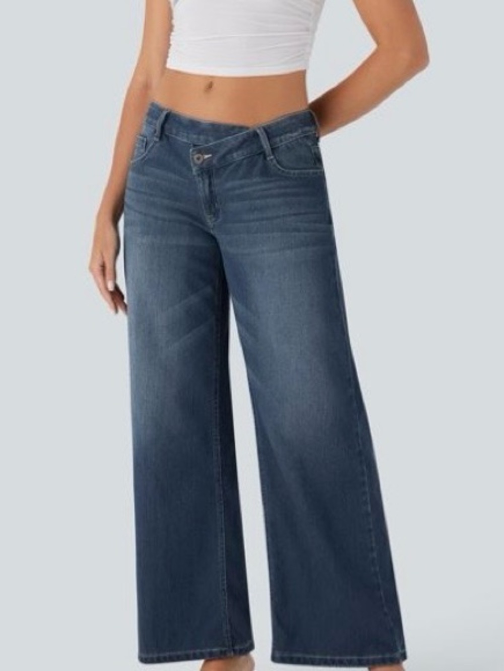 HALARA Flex Asymmetric Low Rise Baggy Wide Leg Washed Casual Jeans Petite Small